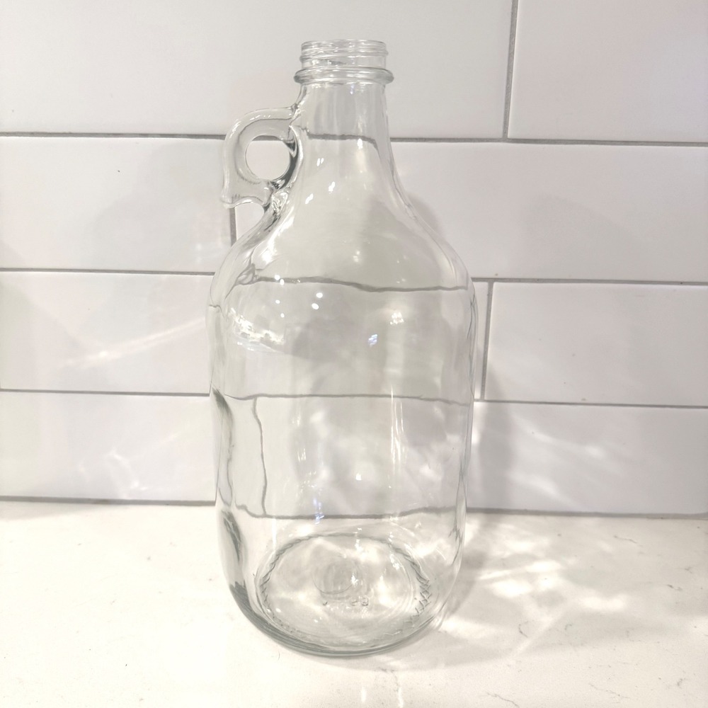 Vintage‎ Clear Glass 1/2 Gallon Jug with Finger Loop Handle and Threaded Neck